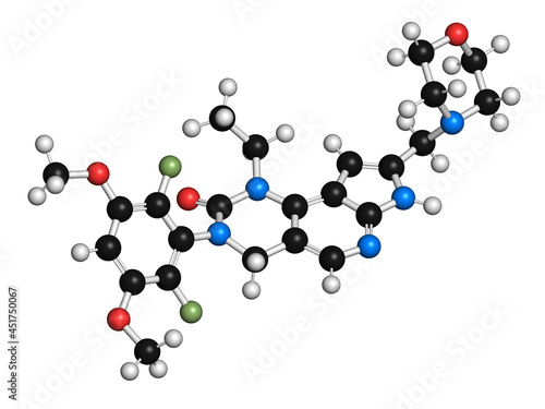 Pemigatinib cancer drug molecule, illustration photo