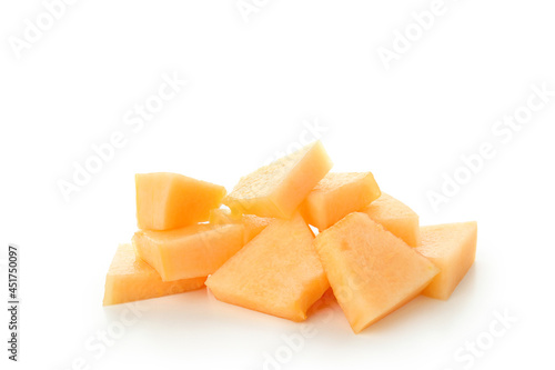 Ripe melon pieces isolated on white background