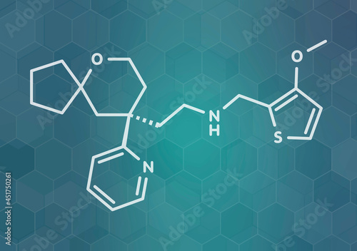Oliceridine painkiller drug molecule, illustration photo