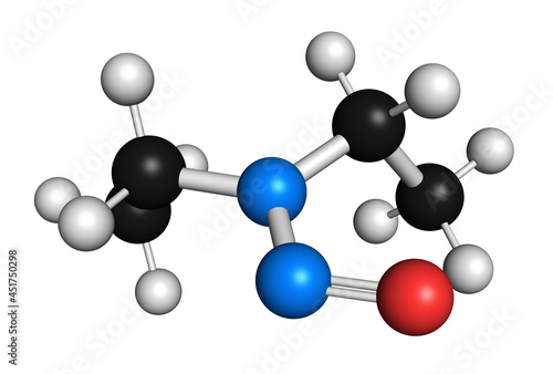 N-Nitroso-diethylamine carcinogenic molecule, illustration photo