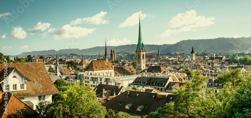 Panorama of Zurich historic city center, Switzerland