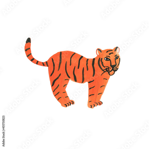 Fototapeta Naklejka Na Ścianę i Meble -  One funny orange tigers on white background