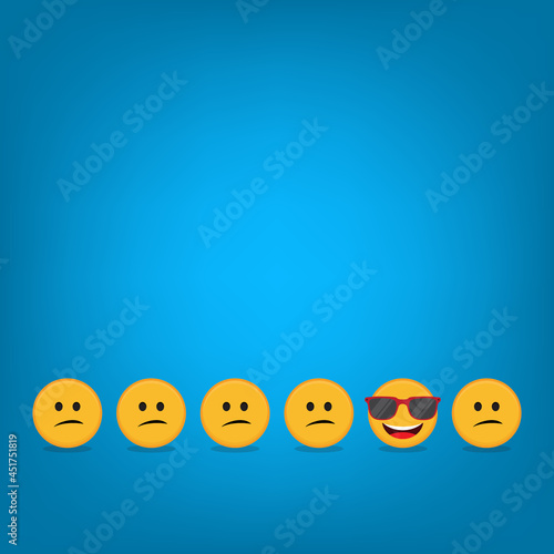 Be different - Being different, standing out from the crowd -The smiling emoji also represents the concept of positivity, individuality , confidence, uniqueness, innovation, creativity.	