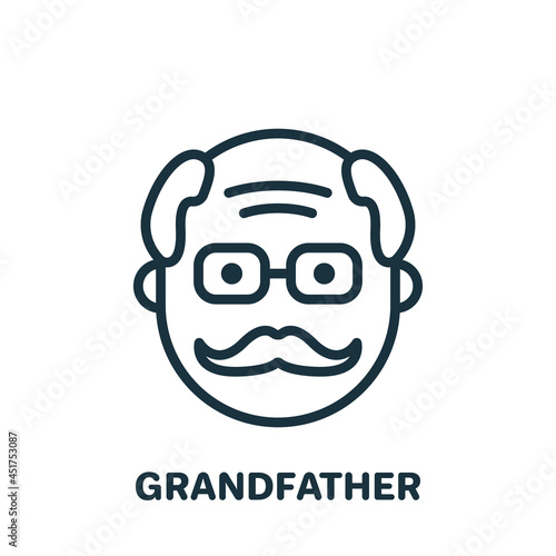 Happy Grandpa Face Line Icon. Old Senior Person Linear Pictogram. Old Grandfather Outline Icon. Retirement Concept. Editable Stroke. Isolated Vector Illustration