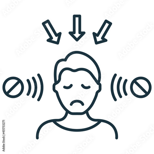 Social Bad Influence on Man Line Icon. Negative Impact from Media and Internet Linear Pictogram. Depressed, Upset Man under Bad Influence Outline Icon. Editable Stroke. Isolated Vector Illustration