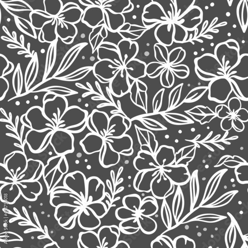 FLOWER FABRIC Floral Monochrome Seamless Background With Flowers Of Apple Tree Buttercup And Jasmine Compositions Openwork For Print Cartoon Vector Illustration