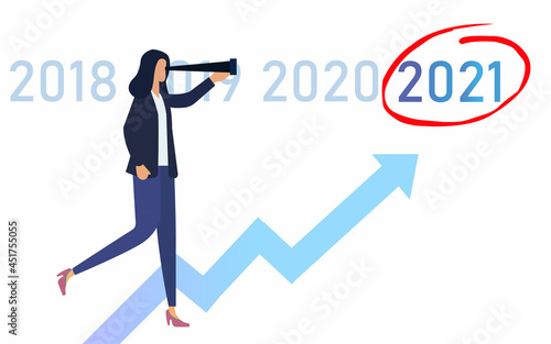 Business woman leader vision ahead strategy for 2021 new year in company. Looking at growth target marked and oportunity photo