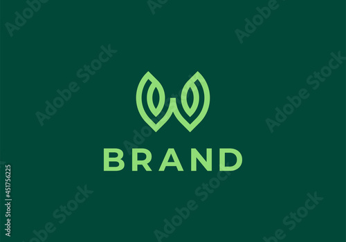 Leaf logo and initial letter W line minimalist logo concept