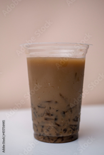 Es cincau coklat or cincau chocolate ice made from chocolate ice, evaporated milk and grated grass jelly