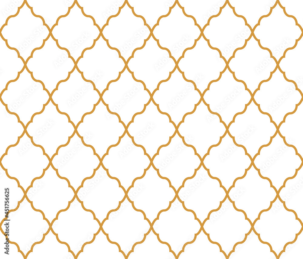 Naklejka premium Abstract geometry pattern in Arabian style. Seamless vector background. White and gold graphic ornament. Simple lattice graphic design