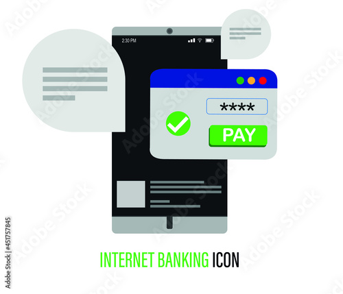 internet banking concept. Online payment and password transactions. Financial transaction confirmation via SMS. Vector illustration in flat style.
