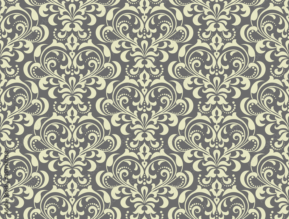 Floral pattern. Vintage wallpaper in the Baroque style. Seamless vector background. Gray ornament for fabric, wallpaper, packaging. Ornate Damask flower ornament