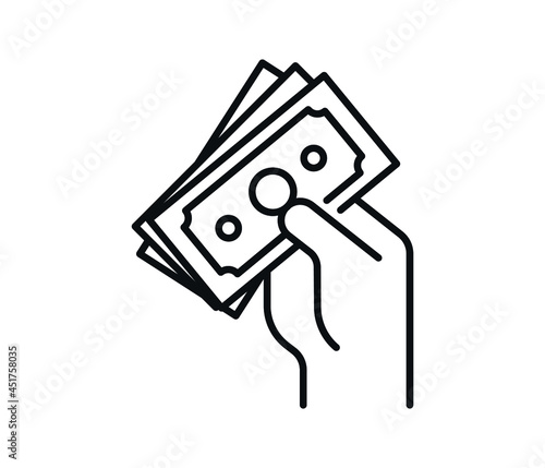 money, cash, discount icon. Financial investment symbol. Vector isolated on white background. hand and money editable vector.
