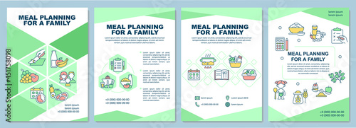Meal planning for family brochure template. Diet for kids, adults. Flyer, booklet, leaflet print, cover design with linear icons. Vector layouts for presentation, annual reports, advertisement pages