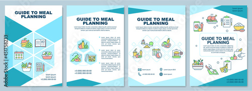 Guide to meal planning brochure template. Making menu tips. Flyer, booklet, leaflet print, cover design with linear icons. Vector layouts for presentation, annual reports, advertisement pages