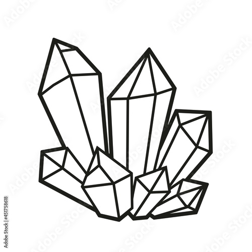Linear drawing magic crystals for coloring on a white background