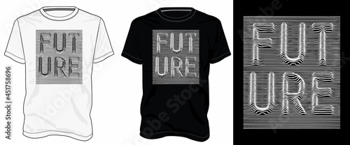 Creative line Text waving Future. Typography t shirt chest print design Isolated on white, Black template view. Calligraphy Vector illustration Ready to print for Apparel print on demand business. photo