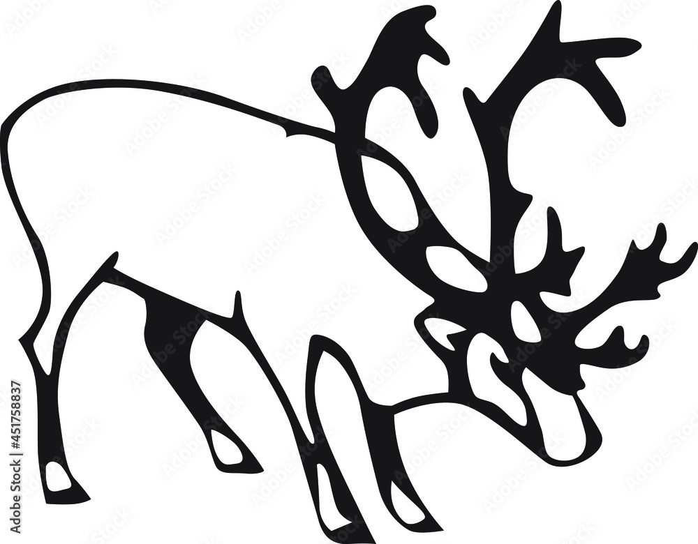 Caribou deer and indigenous peoples of northern Russia. Vintage black and white drawing. Vector illustration. Nature and man Caribou deer and indigenous peoples of northern Russia. Vintage black and white drawing. Vector illustration. Nature and man