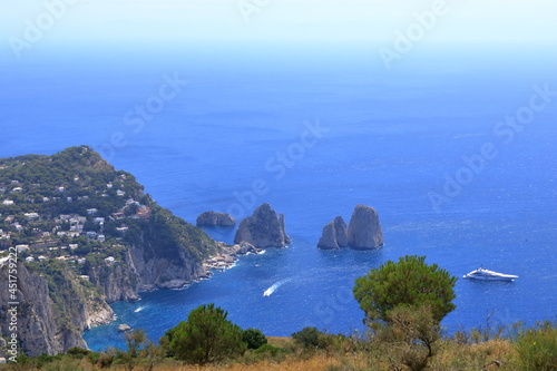 Spectacular View of Sea Cliffs and Coastline to the Faraglioni Rocks from Monte Solaro, Island of Capri, Italy © Dynamoland