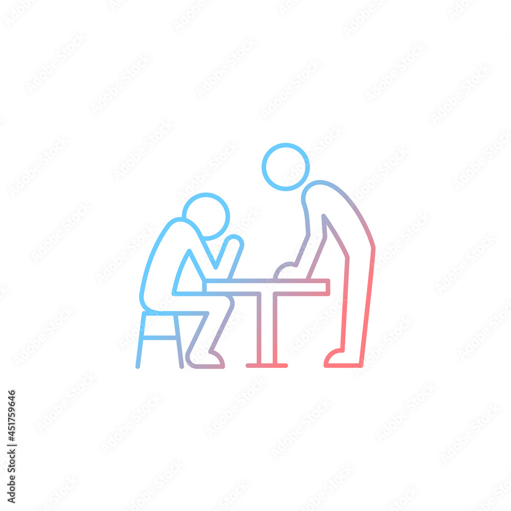 Fototapeta premium Body language gradient linear vector icon. Nonverbal communication. Physical behavior. Wordless signals. Body movements. Thin line color symbol. Modern style pictogram. Vector isolated outline drawing