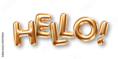 Phrase Hello gold foil balloons isolated on white background. Vector illustration