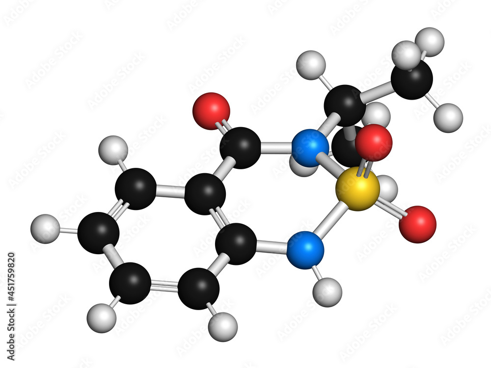 Bentazon herbicide molecule, illustration Bentazon herbicide molecule, illustration