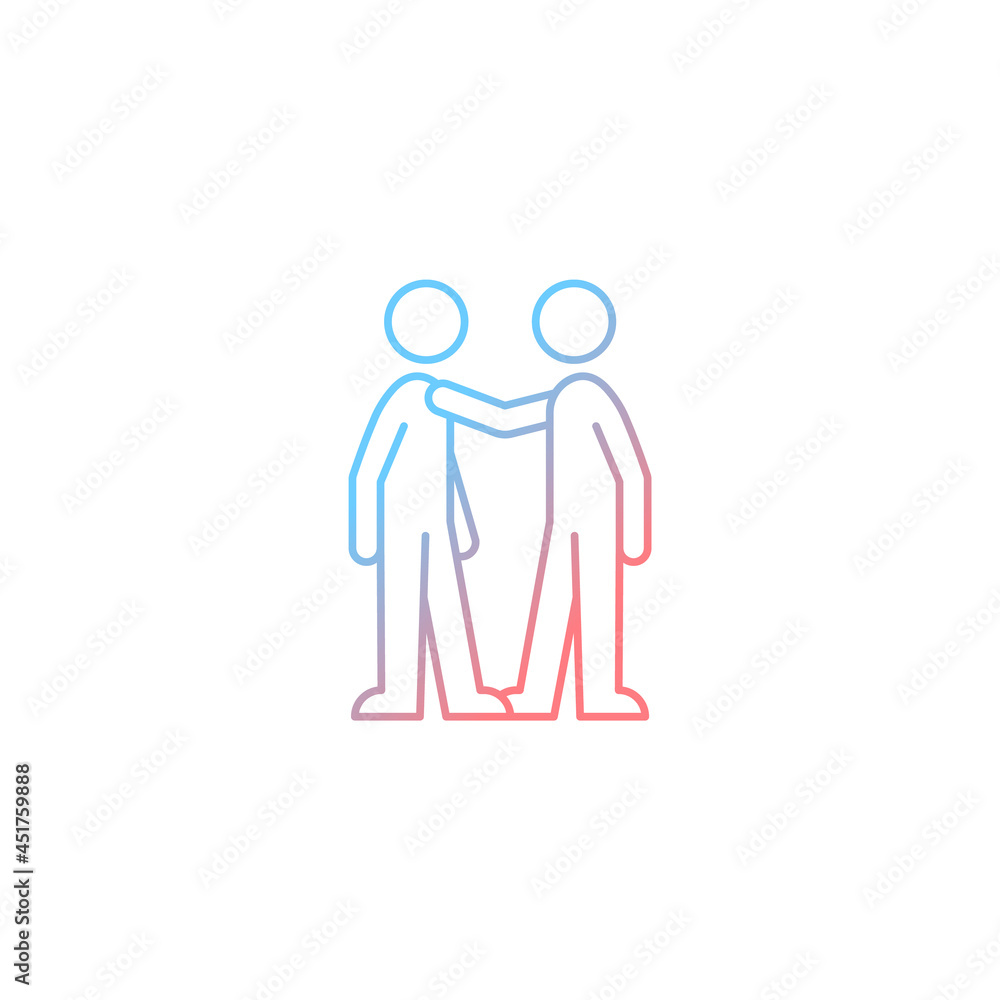 Haptic communication gradient linear vector icon. Personal touch. Convey intimate emotions. Nonverbal channel. Thin line color symbol. Modern style pictogram. Vector isolated outline drawing Haptic communication gradient linear vector icon. Personal touch. Convey intimate emotions. Nonverbal channel. Thin line color symbol. Modern style pictogram. Vector isolated outline drawing