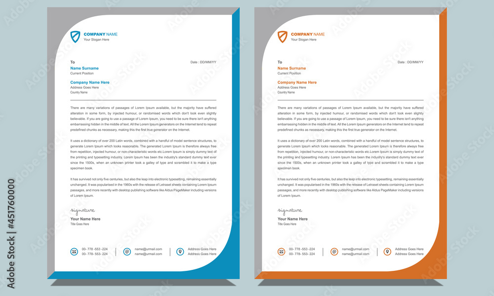 Simple creative corporate and professional modern business letterhead design template with clean gray shapes.