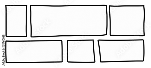 A series of horizontal comic strip panels, empty hand-drawn boxes, simple style.
 photo