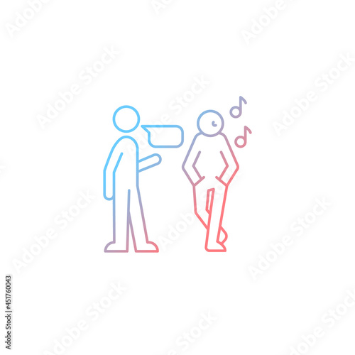 Inattentive listening gradient linear vector icon. Lacking eye contact. Distracted listener. Making judgments. Thin line color symbol. Modern style pictogram. Vector isolated outline drawing