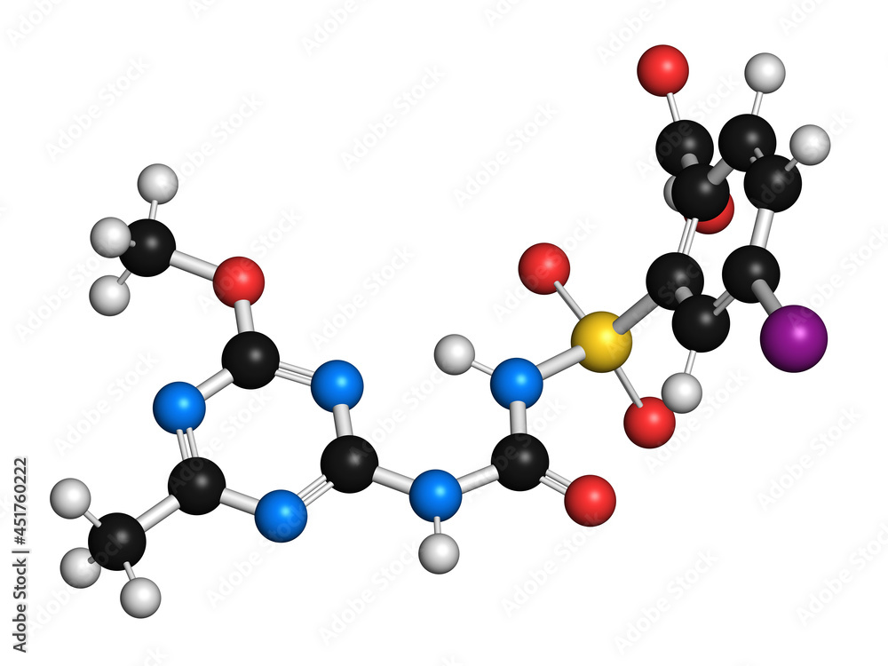 Iodosulfuron herbicide molecule, illustration Iodosulfuron herbicide molecule, illustration