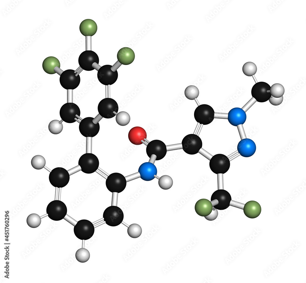 Fluxapyroxad fungicide molecule, illustration Fluxapyroxad fungicide molecule, illustration