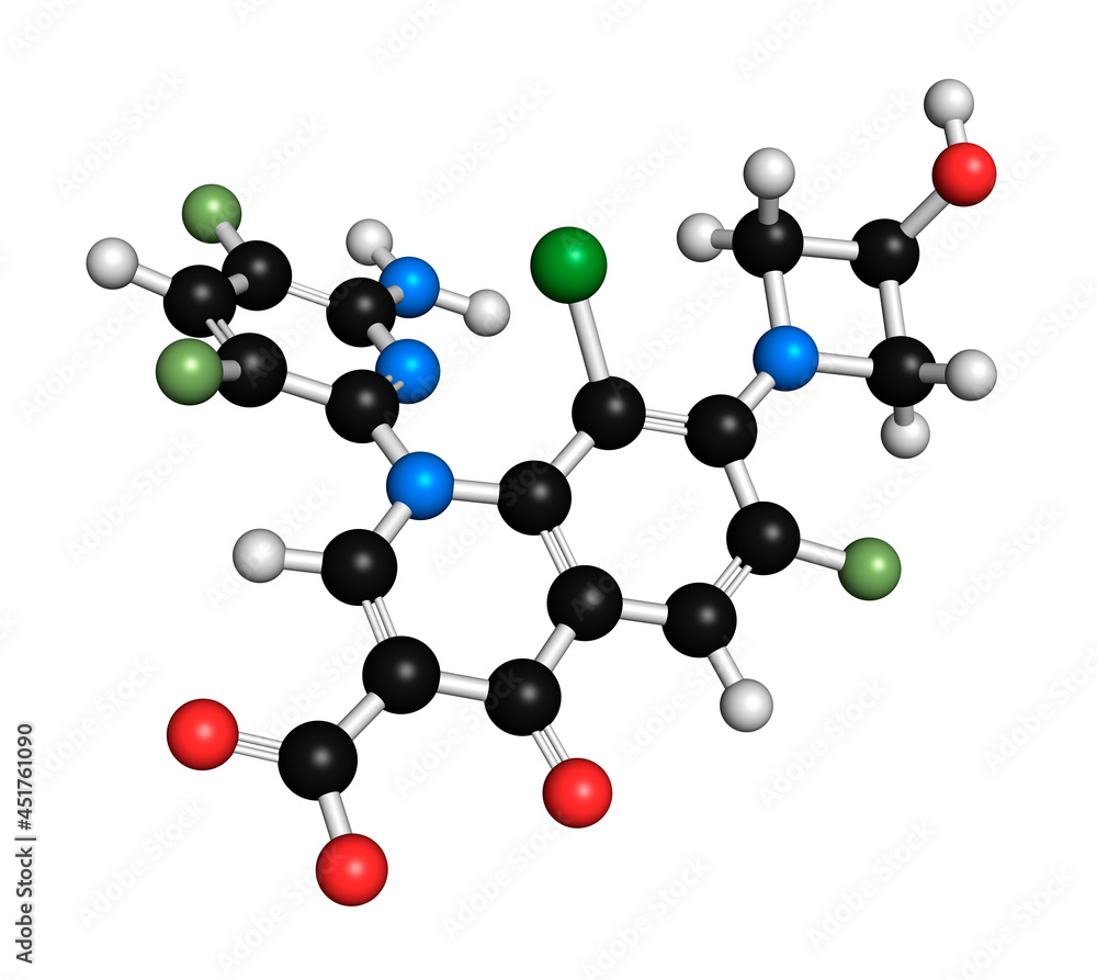 Delafloxacin antibiotic drug molecule, illustration