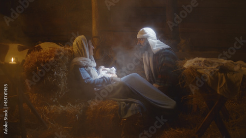 Fotografie, Obraz Joseph speaking with Mary after birth of Jesus