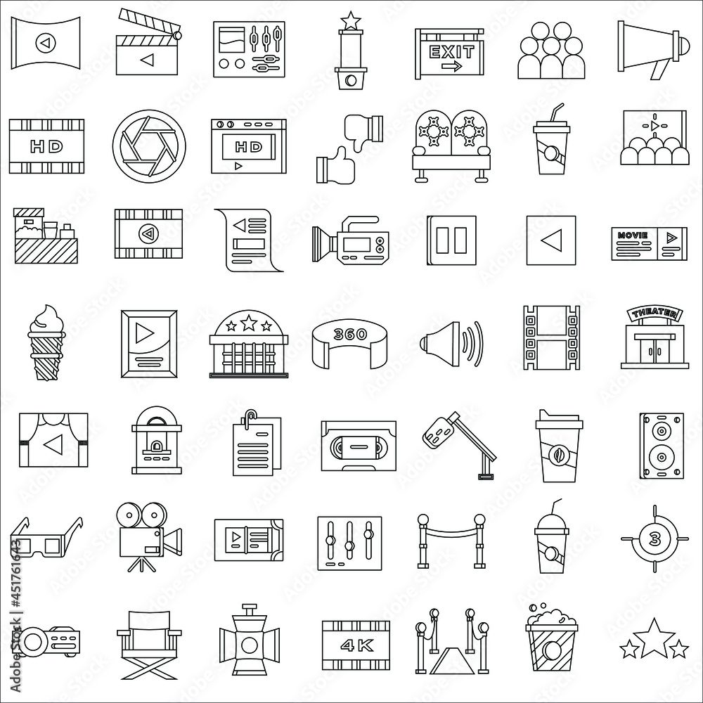 Outline Cinema field flat icon collection set Outline Cinema field flat icon collection set