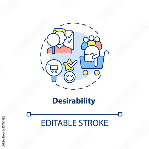 Product desirability concept icon. UX principle abstract idea thin line illustration. Customer perspective. Emotional responses toward design. Vector isolated outline color drawing. Editable stroke