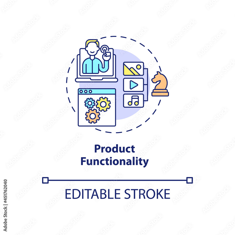 Product functionality concept icon. UX rule abstract idea thin line illustration. Service usefulness. Solving particular problems for customers. Vector isolated outline color drawing. Editable stroke