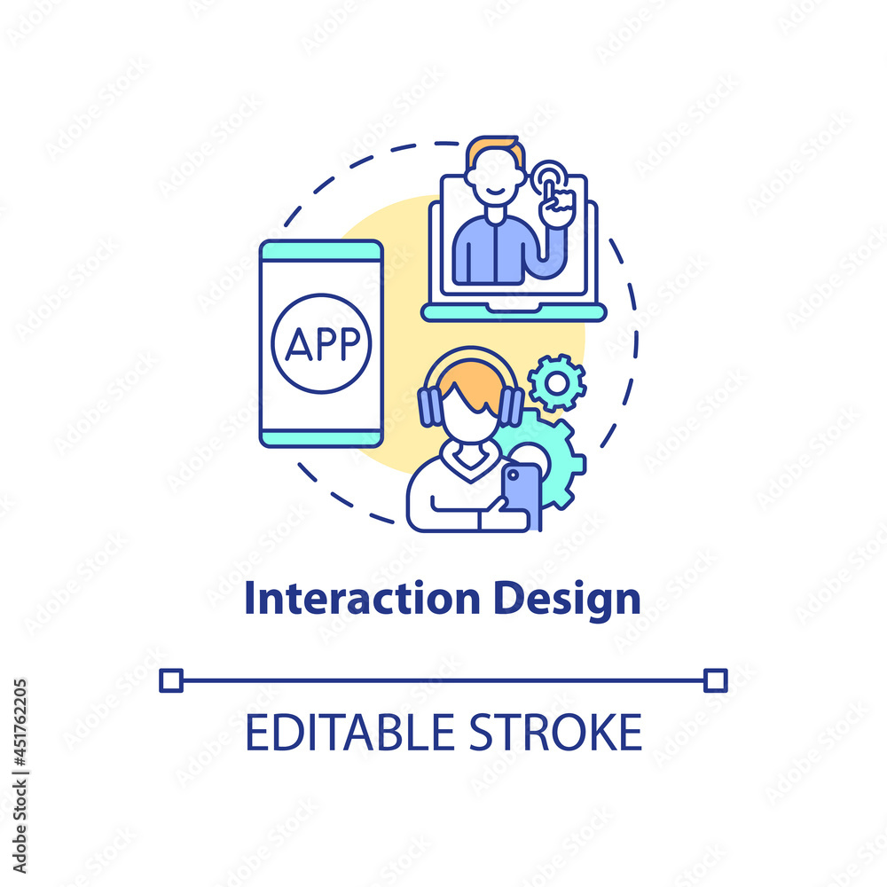 Interaction design concept icon. UX design abstract idea thin line illustration. Interactive experience improvement. Suiting user demands. Vector isolated outline color drawing. Editable stroke