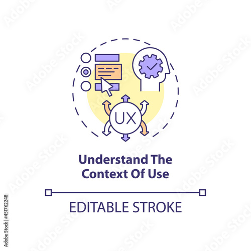 Understand context of use concept icon. User-centered design abstract idea thin line illustration. Product design improvement. Contextual UX. Vector isolated outline color drawing. Editable stroke