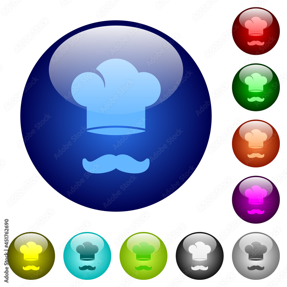 Chef hat and mustache color glass buttons Chef hat and mustache color glass buttons