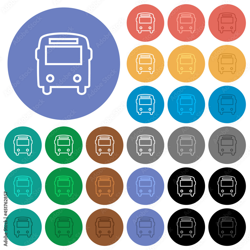 Bus front view outline round flat multi colored icons Bus front view outline round flat multi colored icons