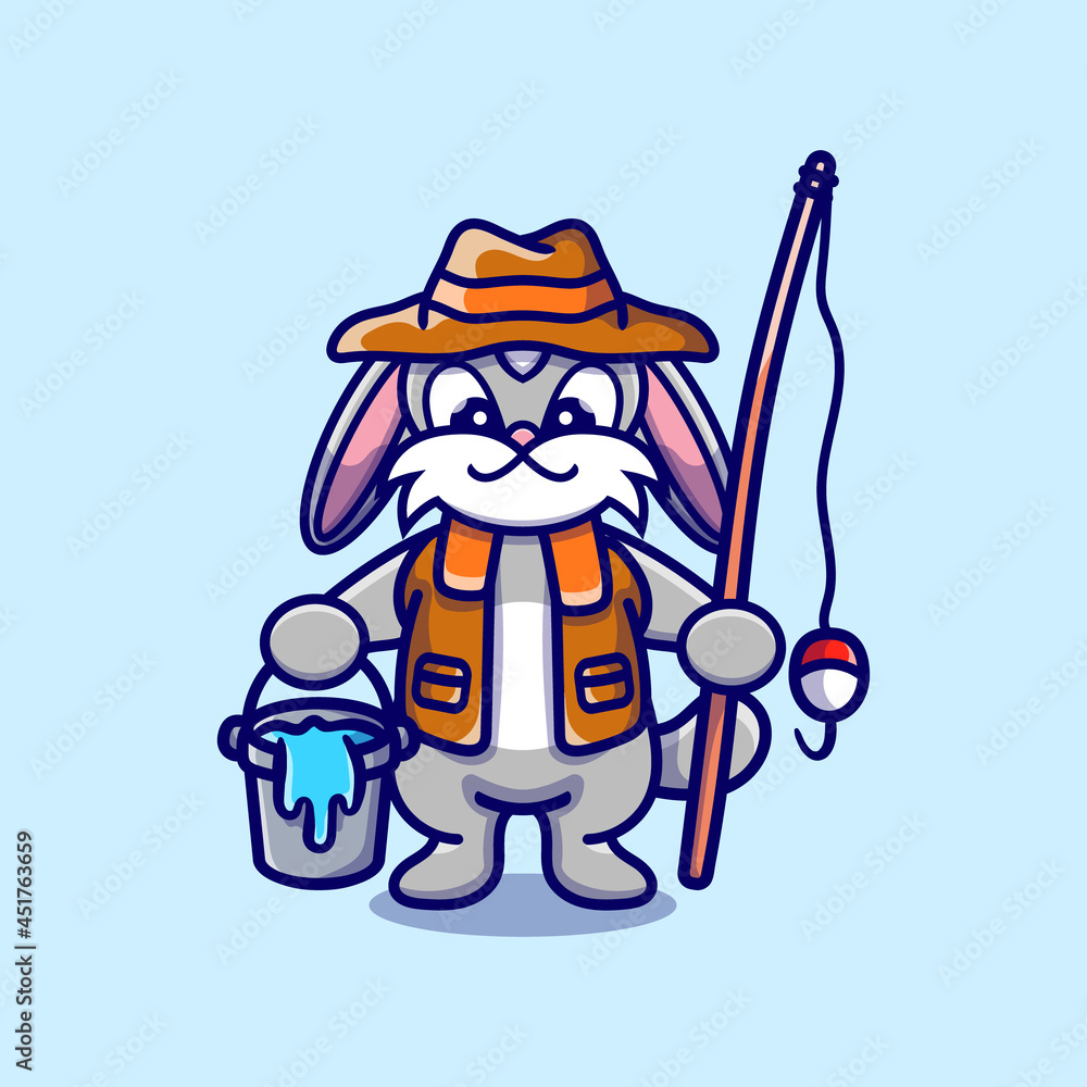 cute bunny fisherman cartoon illustration cute bunny fisherman cartoon illustration