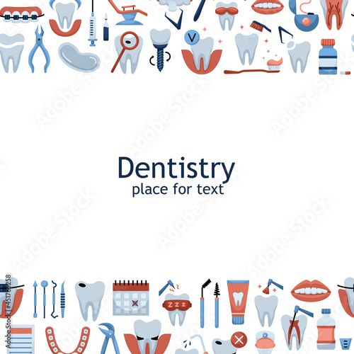 Vector illustration of flat dentistry icons with a place for text