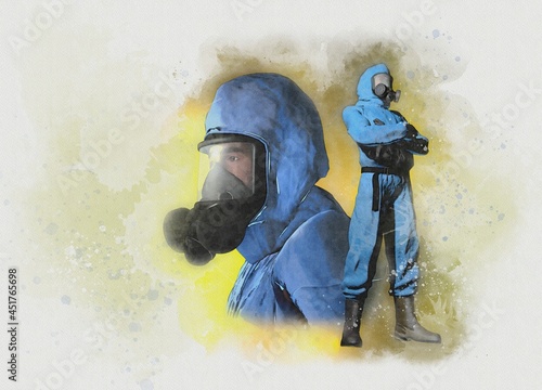 Man in a hazmat suit, illustration photo