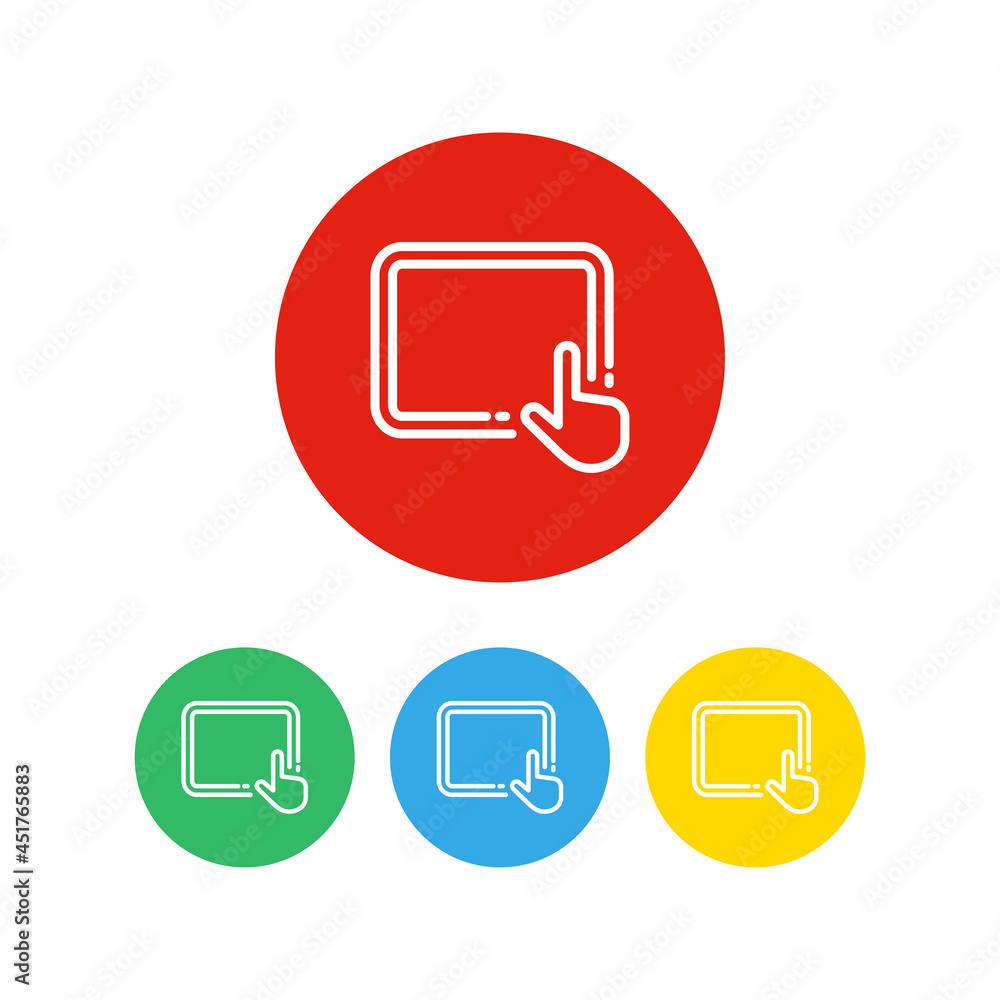 Set of 4 colorful icons. Tablet with hand icon on white background Set of 4 colorful icons. Tablet with hand icon on white background