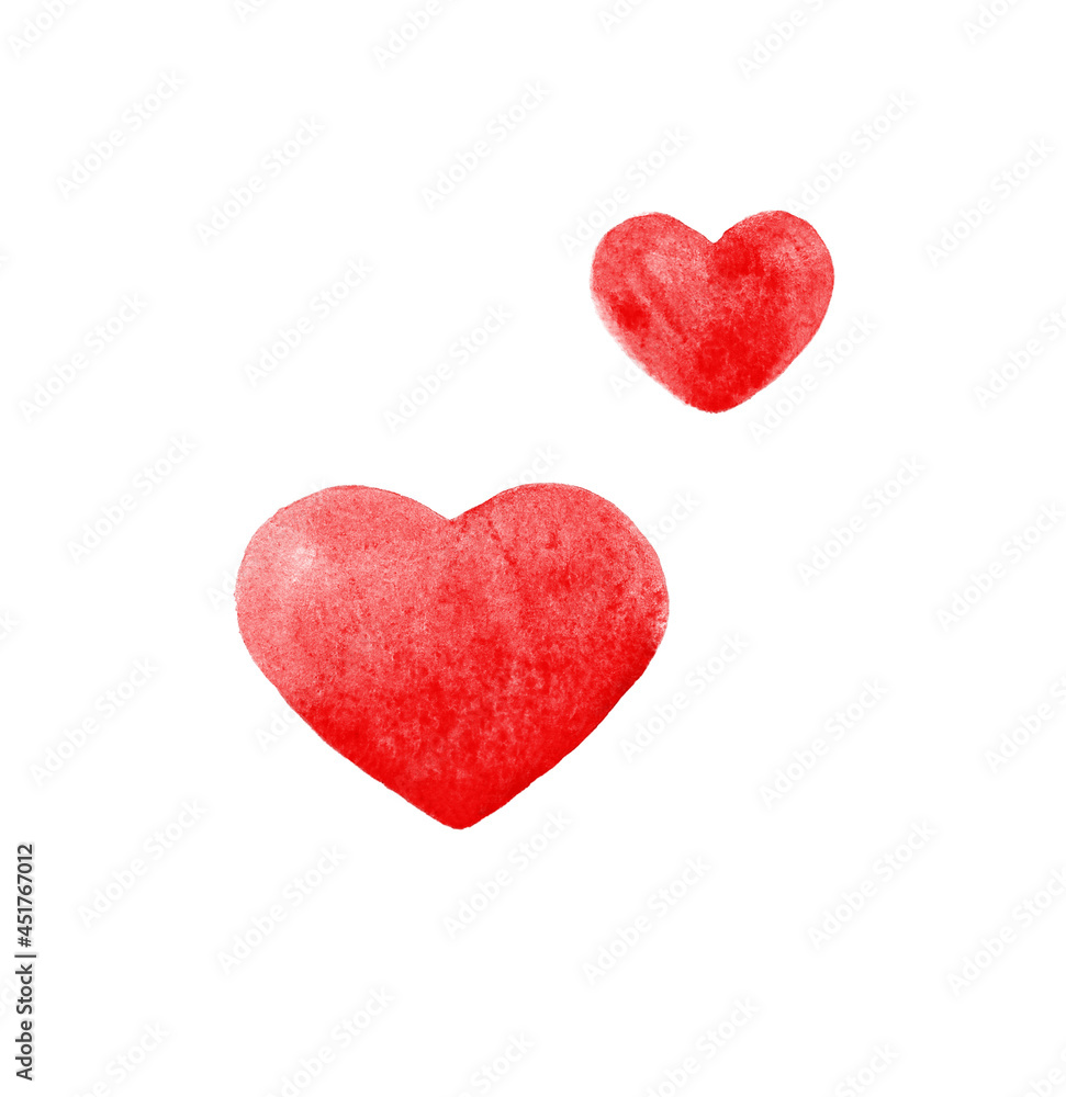 Two Red Love Hearts Isolated on White Background.
