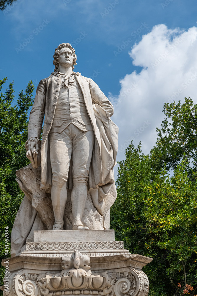The Goethe monument is in Rome on Viale Goethe in the Villa Borghese . It was designed by the German sculptor Gustav Eberlein on behalf of Kaiser Wilhelm II The Goethe monument is in Rome on Viale Goethe in the Villa Borghese . It was designed by the German sculptor Gustav Eberlein on behalf of Kaiser Wilhelm II