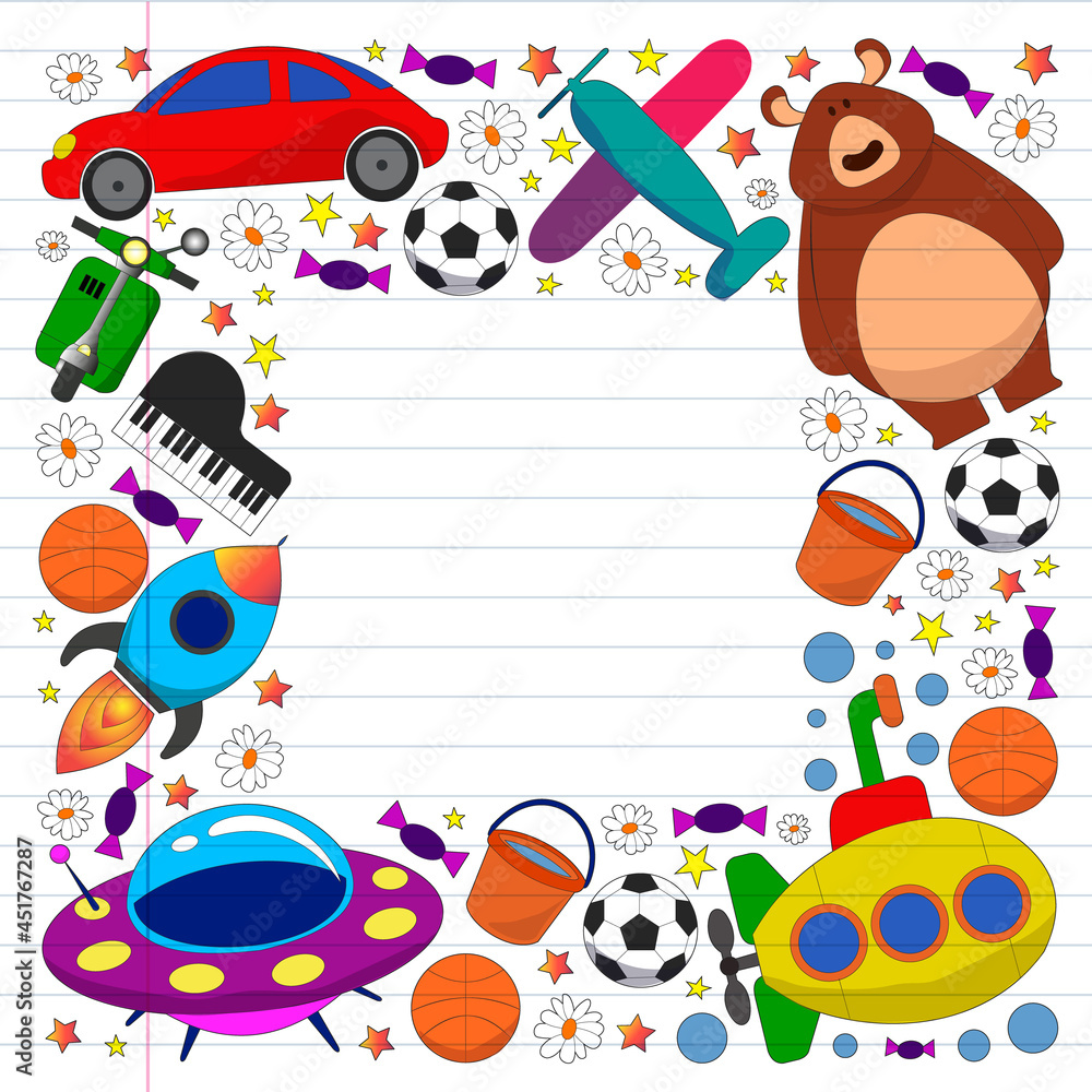 Fototapeta premium Children play with toys in the kindergarten. Kids playground. Education, creativity, imagination.