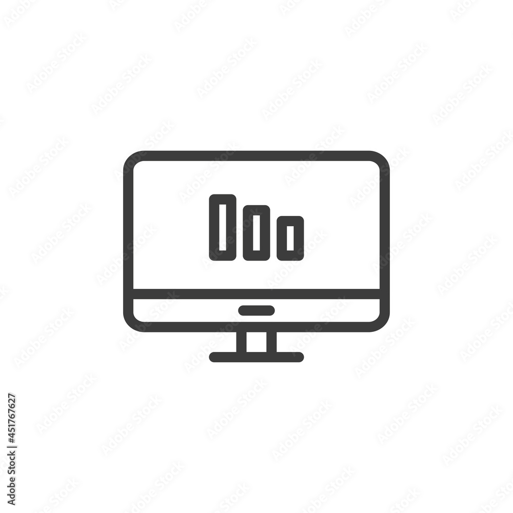 Desktop computer with graph icon on white background. Desktop computer with graph icon on white background.