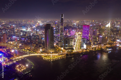 Beautiful night city, cityscape of Ho Chi Minh city, Vietnam